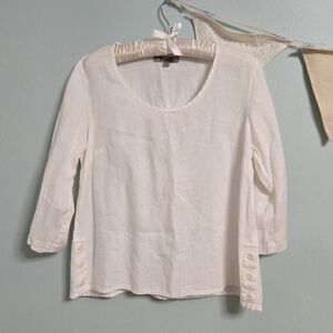 Flax Linen Top With Scoop Neck And Side Buttons Sz Sm